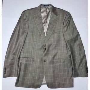Daniel Cremieux Mens Silk Wool Windowpane Plaid Blazer Sport Coat Tan 42Long